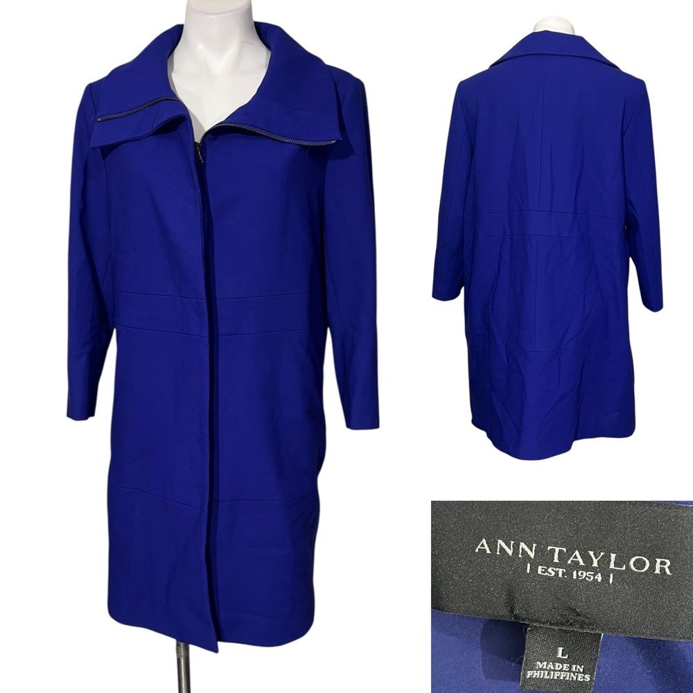 Ann Taylor Long Jacket‎ Sz L purple long sleeve zipper outerwear winter spring